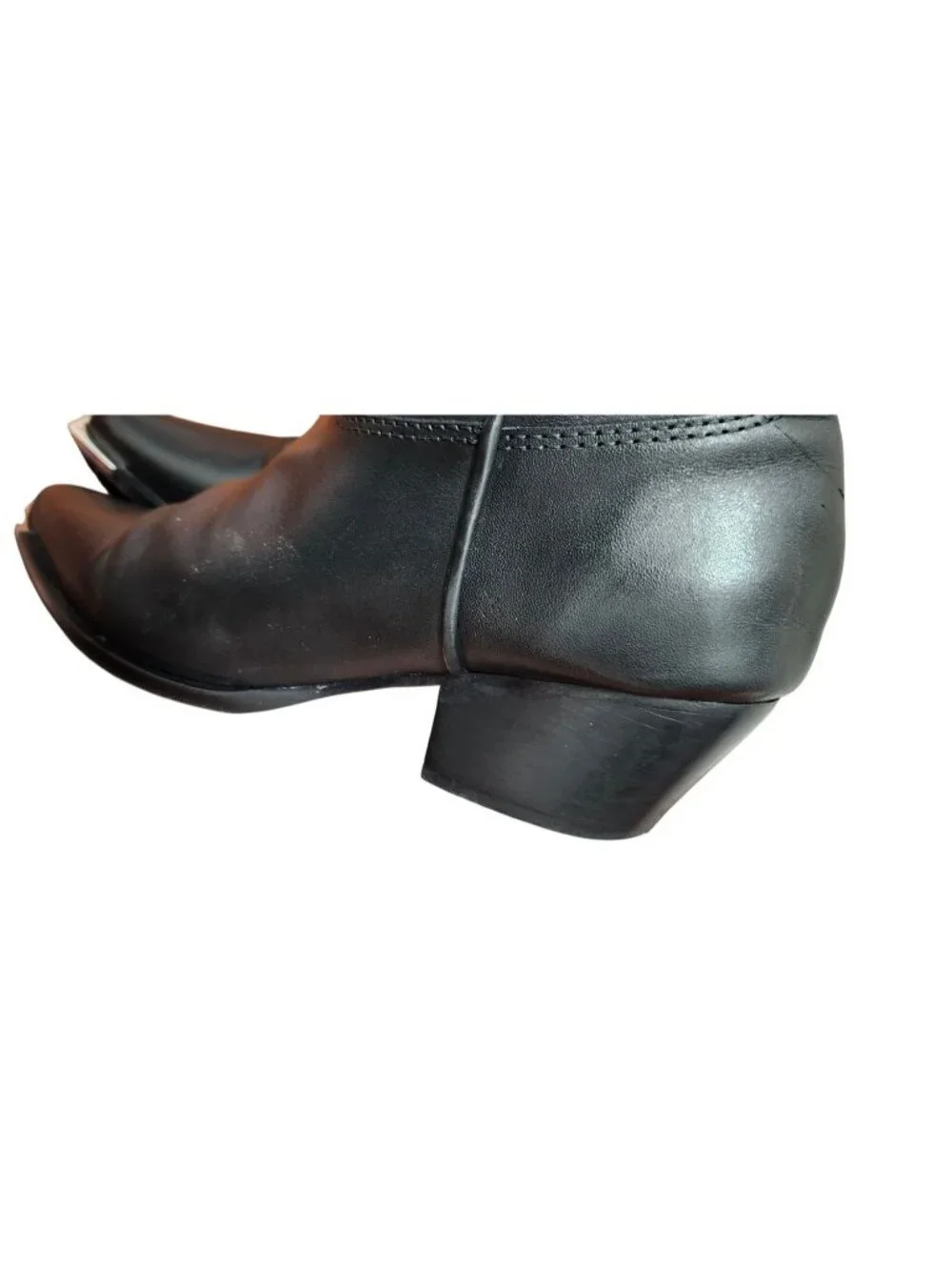 Schutz Black Leather Western Knee High Boots Silver Toe Cap Cowboy Riding 8.5B